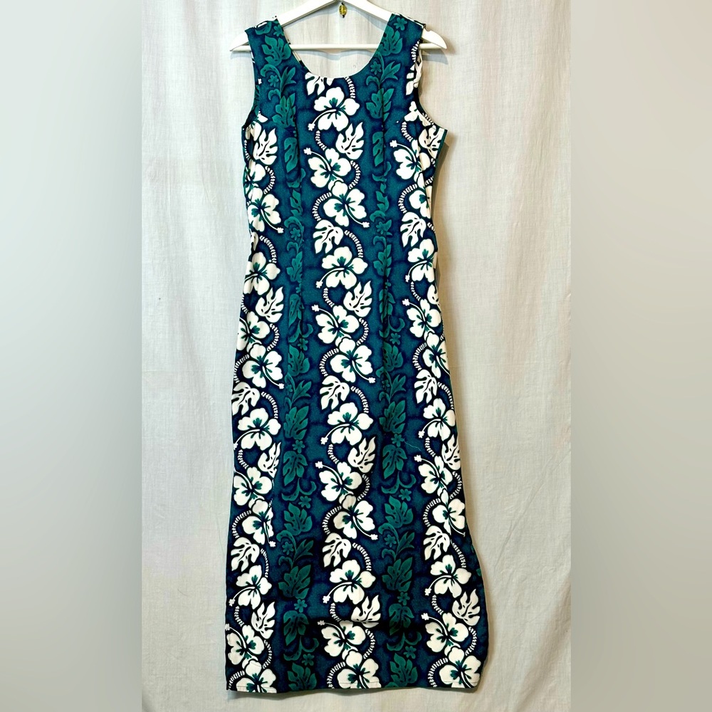 ***SOLD*** VINTAGE Hawaii Maxi Dress - Zip Split Sz L TEAL